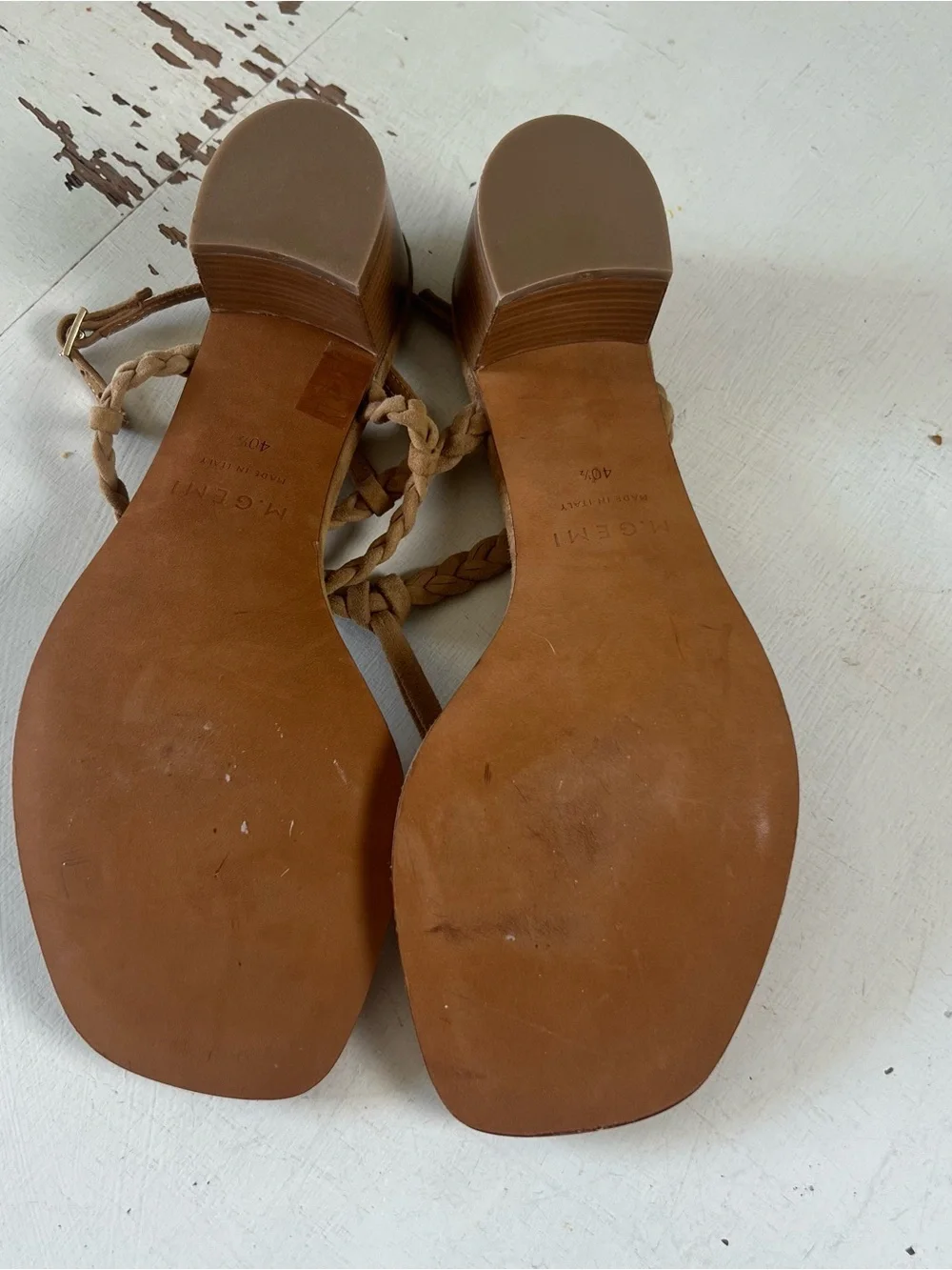 M. GEMI- Treccina Block Heel Sandals Saddle Size 10